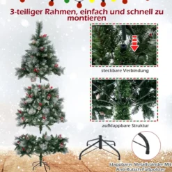 Ø110 x 185 cm Beleuchteter Weihnachtsbaum mit Kiefernnadeln Grün + Weiß