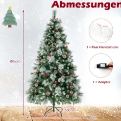 Ø110 x 185 cm Beleuchteter Weihnachtsbaum mit Kiefernnadeln Grün + Weiß