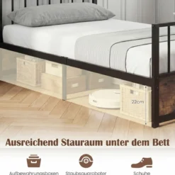 90 x 200 cm Bettgestell mit 2 Schubladen & Kopfteil & Fußteil Einzelbett mit Lattenrost Metallbett