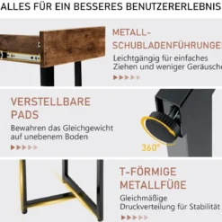 120 x 55 cm Computertisch mit Schublade & Verstellbaren Pads Computertisch Rustikales Braun