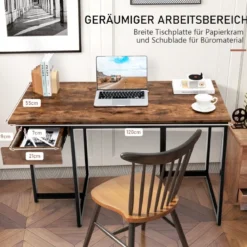 120 x 55 cm Computertisch mit Schublade & Verstellbaren Pads Computertisch Rustikales Braun