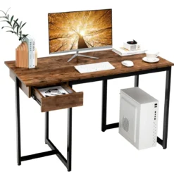 120 x 55 cm Computertisch mit Schublade & Verstellbaren Pads Computertisch Rustikales Braun