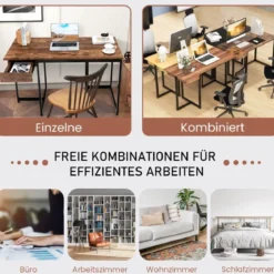 120 x 55 cm Computertisch mit Schublade & Verstellbaren Pads Computertisch Rustikales Braun