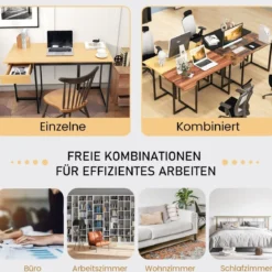 120 x 55 cm Computertisch mit Schublade & Verstellbaren Pads Computertisch Natur