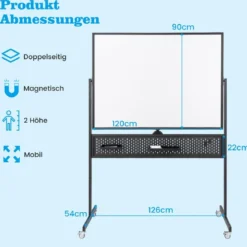 120 x 90 cm Doppelseitiges Mobiles Whiteboard mit Stecktafel & Rollen & Ständer