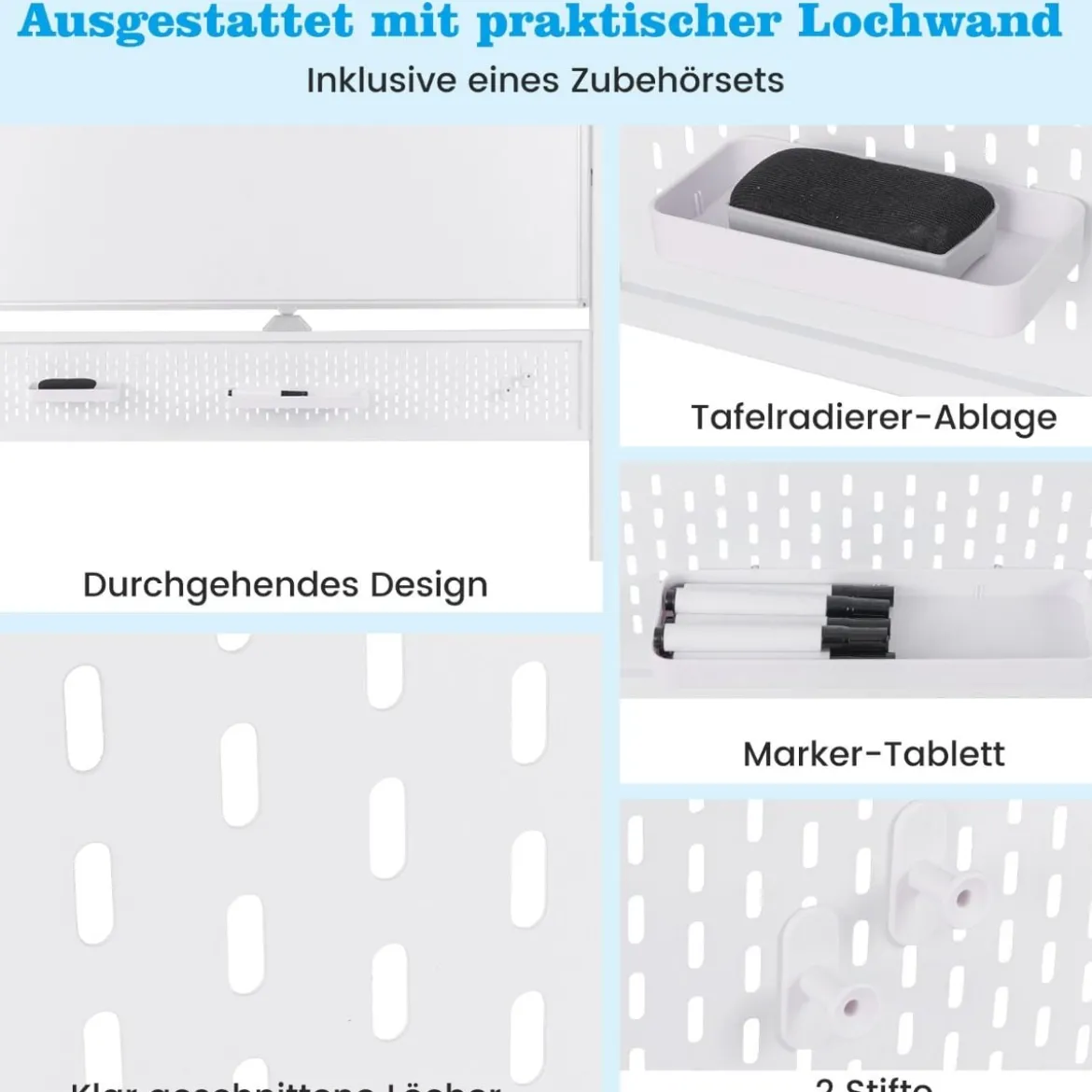 120 x 90 cm Doppelseitiges Mobiles Whiteboard mit Stecktafel & Rollen & Ständer