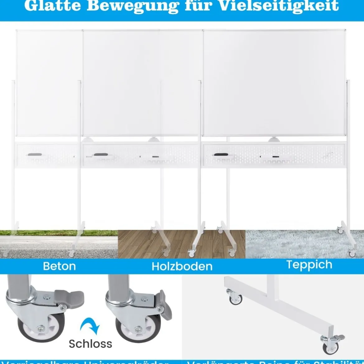 120 x 90 cm Doppelseitiges Mobiles Whiteboard mit Stecktafel & Rollen & Ständer