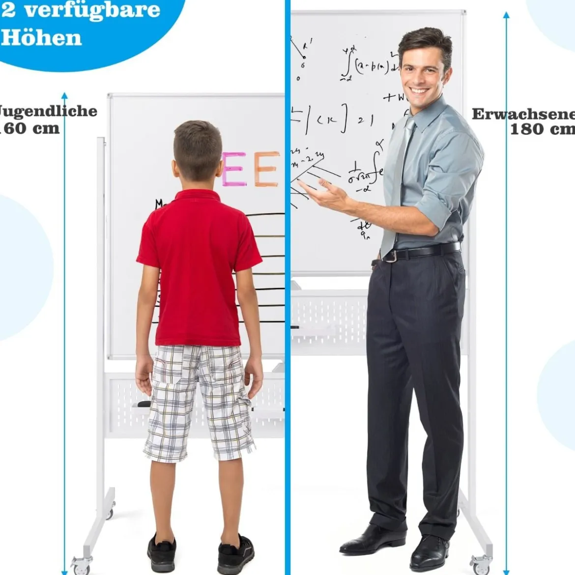 120 x 90 cm Doppelseitiges Mobiles Whiteboard mit Stecktafel & Rollen & Ständer