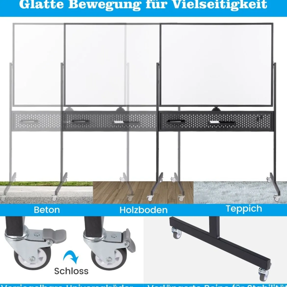 120 x 90 cm Doppelseitiges Mobiles Whiteboard mit Stecktafel & Rollen & Ständer