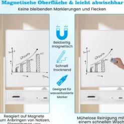 120 x 90 cm Doppelseitiges Mobiles Whiteboard mit Stecktafel & Rollen & Ständer
