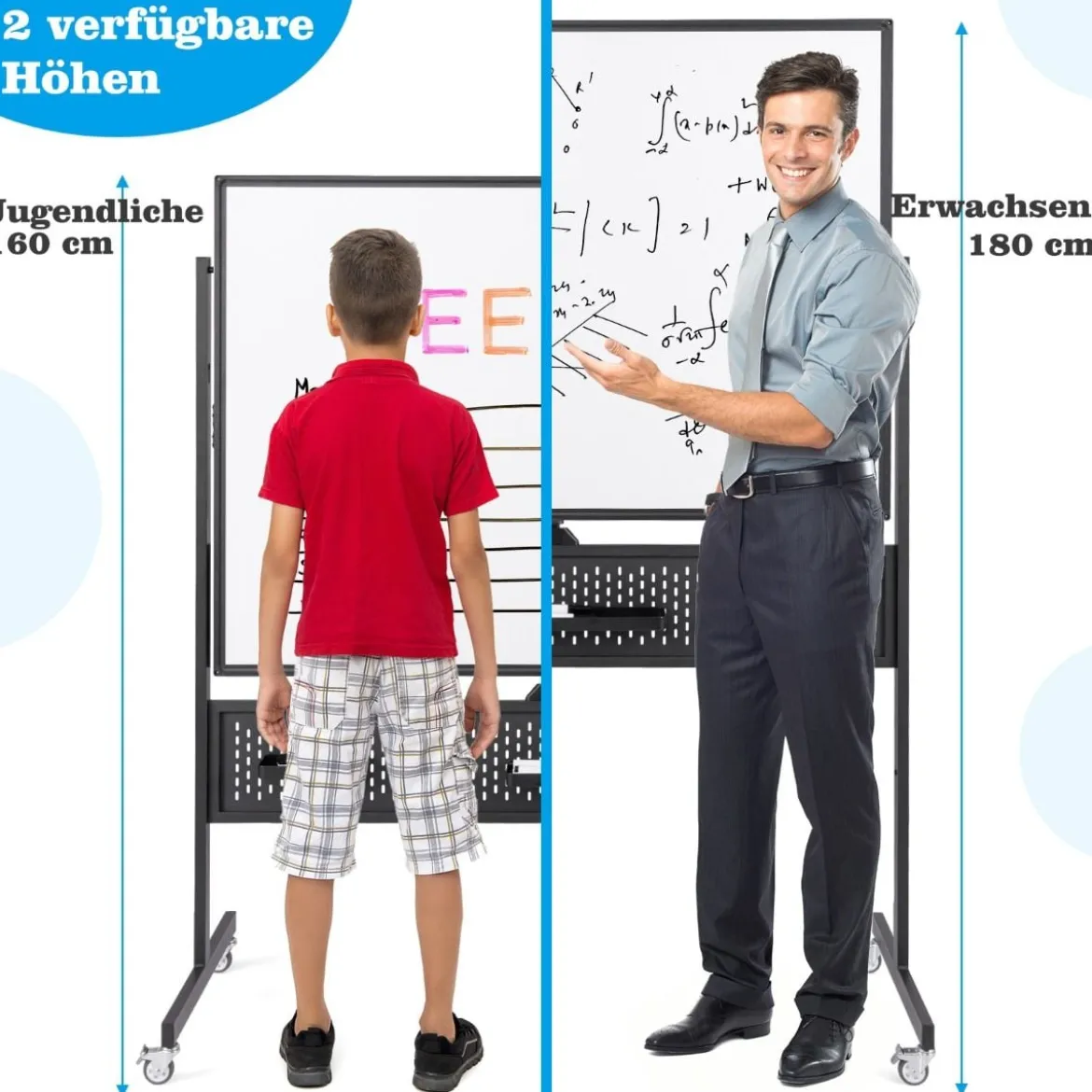 120 x 90 cm Doppelseitiges Mobiles Whiteboard mit Stecktafel & Rollen & Ständer