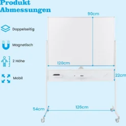 120 x 90 cm Doppelseitiges Mobiles Whiteboard mit Stecktafel & Rollen & Ständer