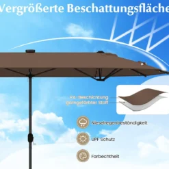 400 x 200 cm Doppelsonnenschirm mit Ständer & LED-Leuchten & Kurbel UPF 50+ Gartenschirm