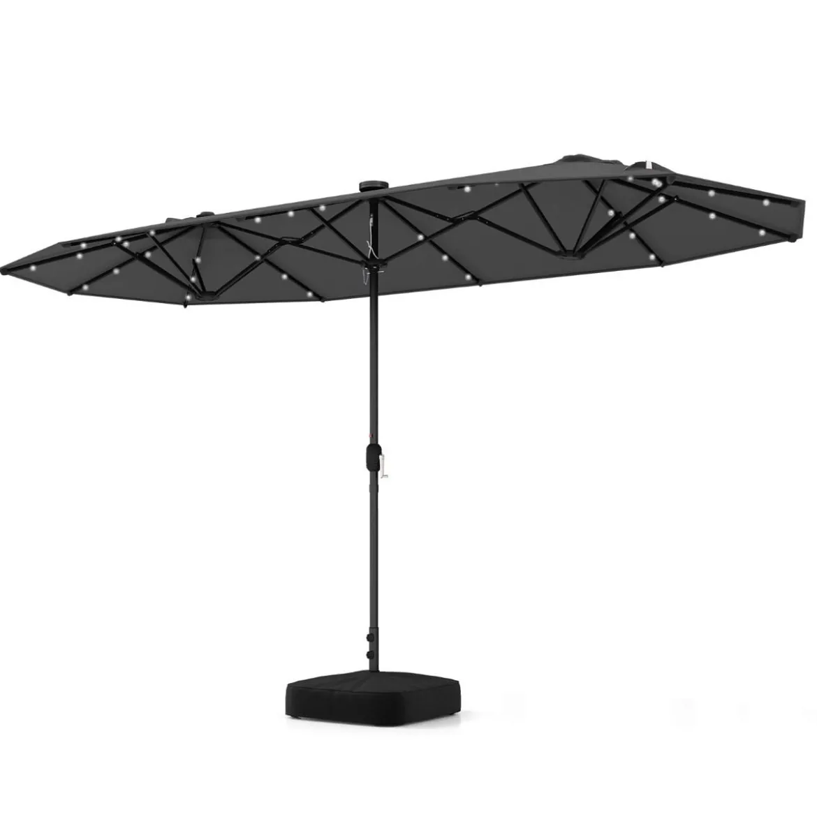 400 x 200 cm Doppelsonnenschirm mit Ständer & LED-Leuchten & Kurbel UPF 50+ Gartenschirm