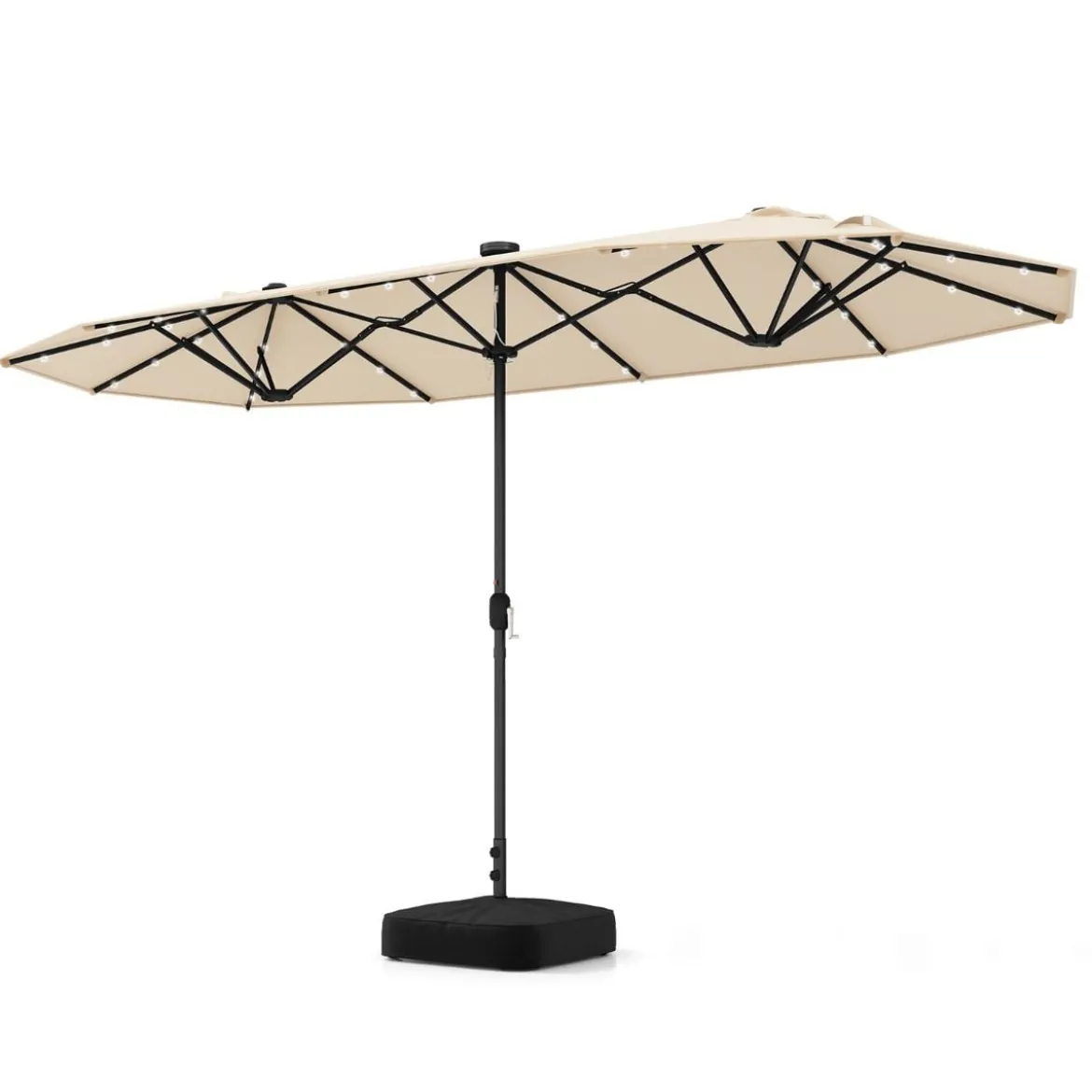 400 x 200 cm Doppelsonnenschirm mit Ständer & LED-Leuchten & Kurbel UPF 50+ Gartenschirm