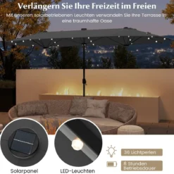 400 x 200 cm Doppelsonnenschirm mit Ständer & LED-Leuchten & Kurbel UPF 50+ Gartenschirm
