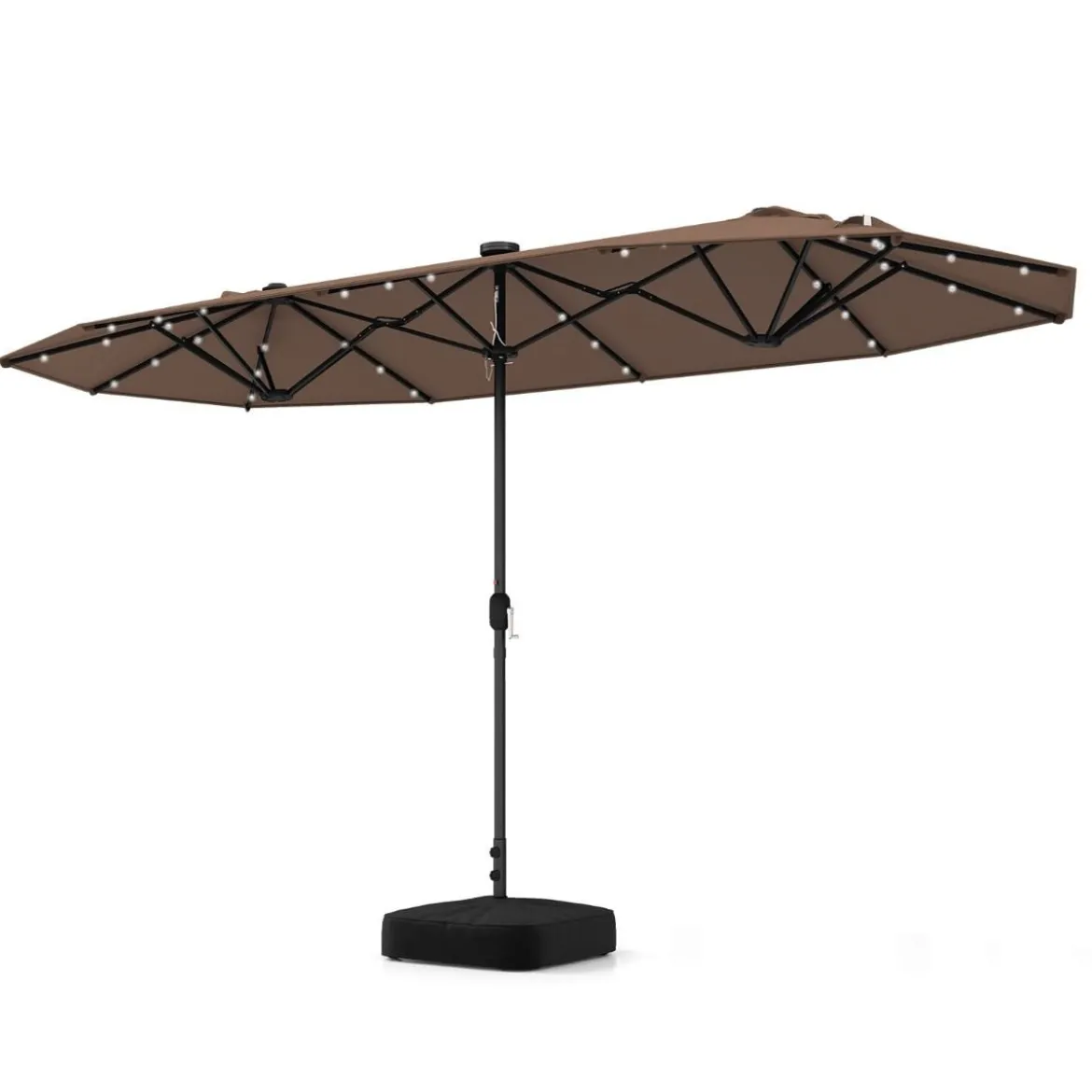 400 x 200 cm Doppelsonnenschirm mit Ständer & LED-Leuchten & Kurbel UPF 50+ Gartenschirm