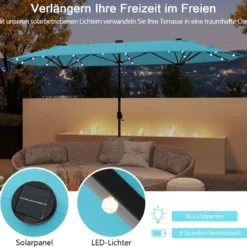 400 x 200 cm Doppelsonnenschirm mit Ständer & LED-Leuchten & Kurbel UPF 50+ Gartenschirm