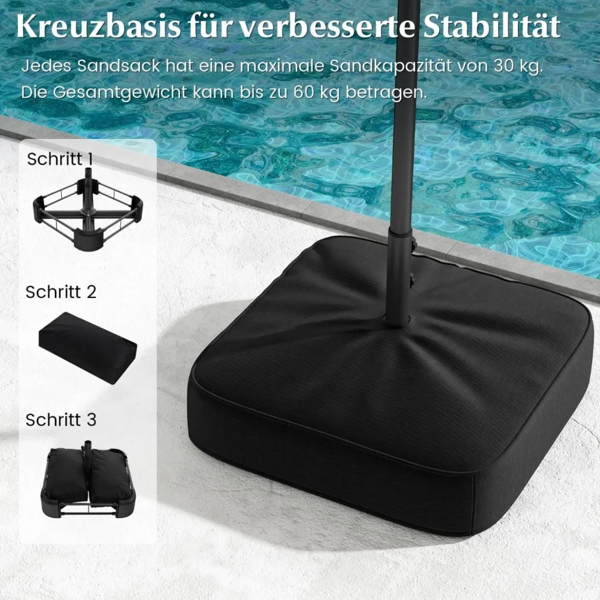 400 x 200 cm Doppelsonnenschirm mit Ständer & LED-Leuchten & Kurbel UPF 50+ Gartenschirm
