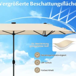 400 x 200 cm Doppelsonnenschirm mit Ständer & LED-Leuchten & Kurbel UPF 50+ Gartenschirm