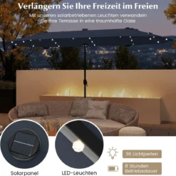 400 x 200 cm Doppelsonnenschirm mit Ständer & LED-Leuchten & Kurbel UPF 50+ Gartenschirm