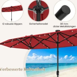 400 x 200 cm Doppelsonnenschirm mit Ständer & LED-Leuchten & Kurbel UPF 50+ Gartenschirm
