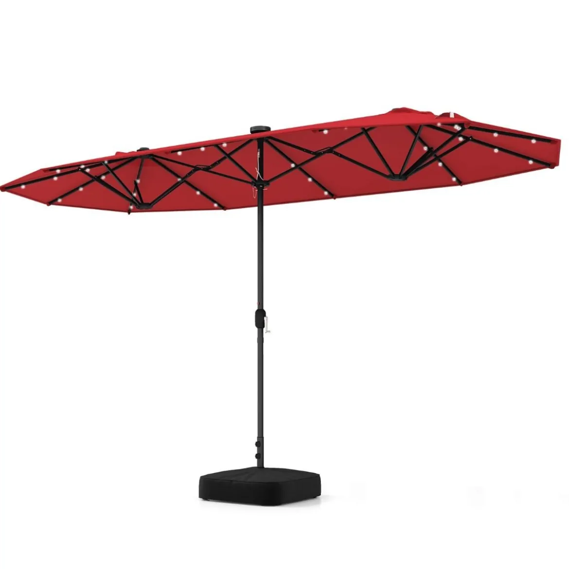 400 x 200 cm Doppelsonnenschirm mit Ständer & LED-Leuchten & Kurbel UPF 50+ Gartenschirm