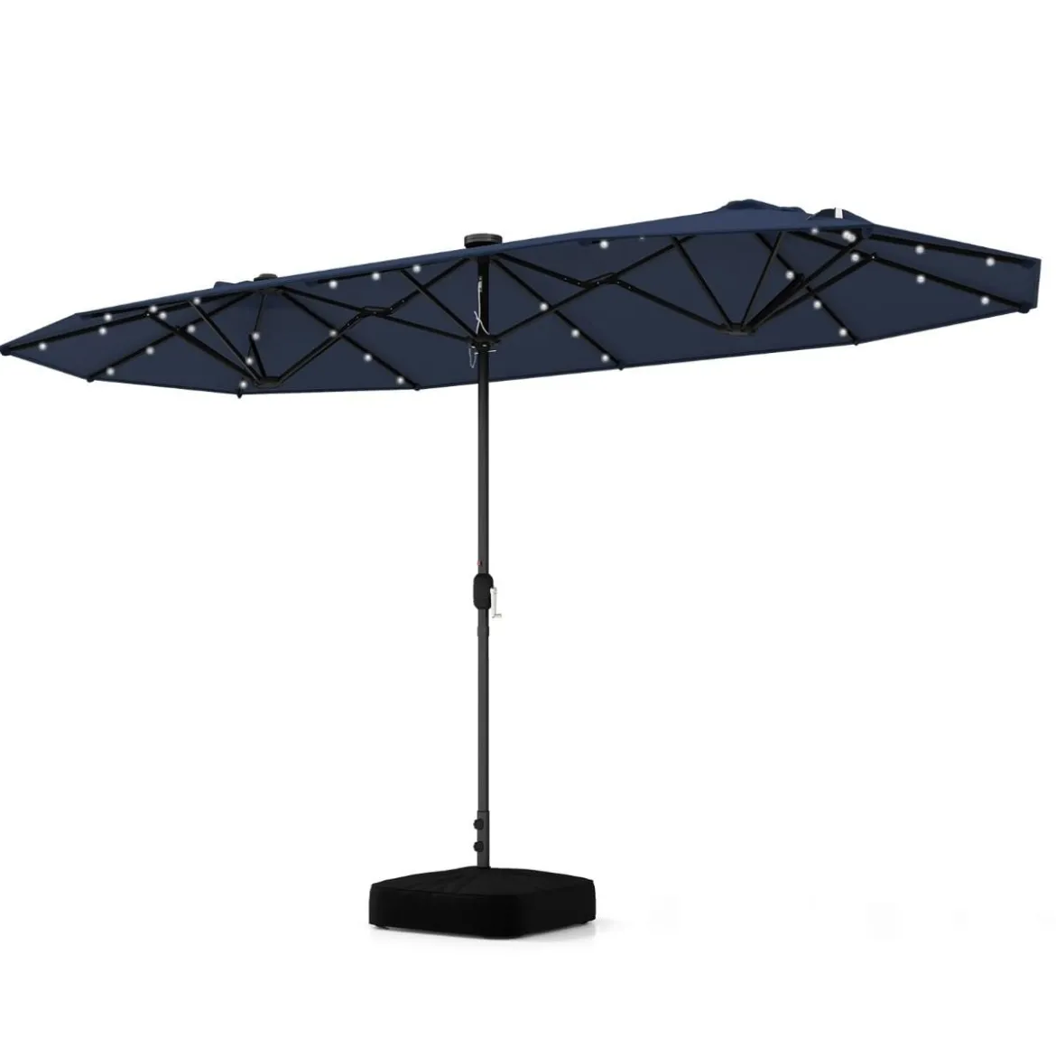 400 x 200 cm Doppelsonnenschirm mit Ständer & LED-Leuchten & Kurbel UPF 50+ Gartenschirm