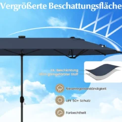 400 x 200 cm Doppelsonnenschirm mit Ständer & LED-Leuchten & Kurbel UPF 50+ Gartenschirm