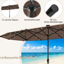 400 x 200 cm Doppelsonnenschirm mit Ständer & LED-Leuchten & Kurbel UPF 50+ Gartenschirm