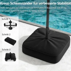 400 x 200 cm Doppelsonnenschirm mit Ständer & LED-Leuchten & Kurbel UPF 50+ Gartenschirm