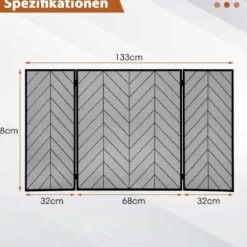 133 x 78 cm Funkenschutzgitter mit Stabilem Metallrahmen 3-teilige Faltbare Kamingitter Schwarz