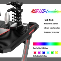 120 x 64 cm Gamingtisch Ergonomischer Computertisch Schreibtisch Racing PC-Tisch mit RGB-Led