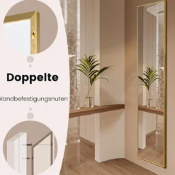 160 x 40 cm Ganzkörperspiegel 2 in 1 Standspiegel & Wandspiegel aus bruchsicherem Glas Gold
