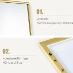 37 x 120 cm Ganzkörperspiegel mit Höhenverstellbaren Hängehaken Wandspiegel Golden