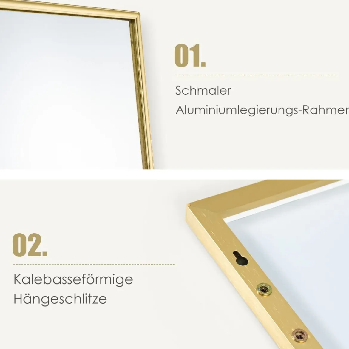37 x 120 cm Ganzkörperspiegel mit Höhenverstellbaren Hängehaken Wandspiegel Golden