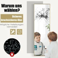 37 x 120 cm Ganzkörperspiegel mit Höhenverstellbaren Hängehaken Wandspiegel Golden