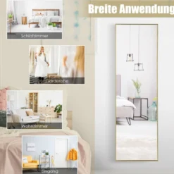 37 x 120 cm Ganzkörperspiegel mit Höhenverstellbaren Hängehaken Wandspiegel Golden