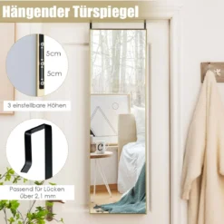 37 x 120 cm Ganzkörperspiegel mit Höhenverstellbaren Hängehaken Wandspiegel Golden