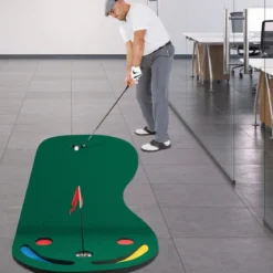 300 x 96 cm Golf Puttingmatte mit 3 Putting Cups & 1 Fahne Faltbare Golfmatte Übungsmatte Grün
