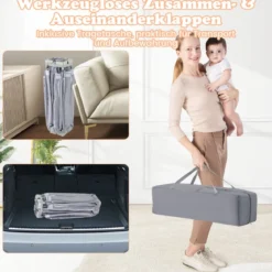 127 x 127 cm großer Baby-Laufstall BPA-freier faltbarer Kleinkinder-Spielzaun mit Reißverschlusstor Grau