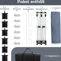 300 x 600 cm großes Pop-up-Überdachungszelt klappbares Eventzelt mit Tragetasche Weiß/Grün/Grau/Schwarz/Blau