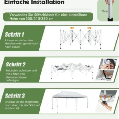 600 x 300 cm Großes Pop-Up-Überdachungszelt Sofortiger Sonnenschutz mit Rädern