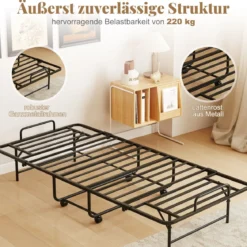 90 x 190 cm Gästebett mit Matratze Klappbares Einzelbett Stabiler Metallbett bis 220 kg belastbar Tragbares Bett Weiß