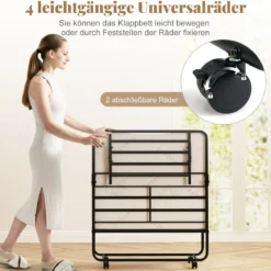 90 x 190 cm Gästebett mit Matratze Klappbares Einzelbett Stabiler Metallbett bis 220 kg belastbar Tragbares Bett Weiß
