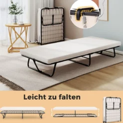 190 x 80 cm Gästebett mit Matratze Klappbares Einzelbett bis 120kg Stabiler Metallbett