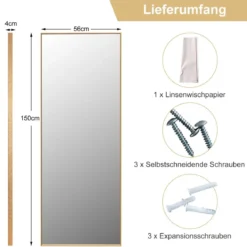 56 x 150 cm HD Ganzkörperspiegel zum Aufhängen oder Anlehnen Wandspiegel Gold
