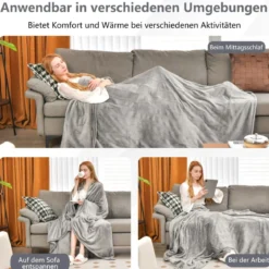 150 x 200 cm Heizdecke mit Abschaltautomatik & 4 Temperaturstufen & 8 Std. Timer Grau