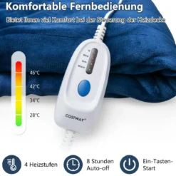 150 x 200 cm Heizdecke mit Abschaltautomatik & Timer & Überhitzungsschutz Blau