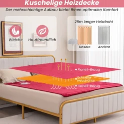 150 x 200 cm Heizdecke mit Abschaltautomatik & Timer & Überhitzungsschutz Rot